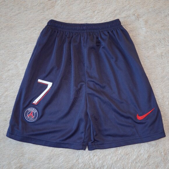 Boys Size 26 Nike Paris Saint-Germain (PSG) Soccer Shorts with Number 7 (Mbappé) - Picture 1 of 2